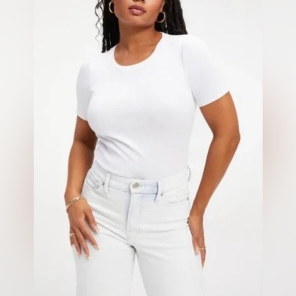 NWT Good American White Open-Back Short-Sleeve Thong Bodysuit with Snaps, XXXL - Picture 2 of 15